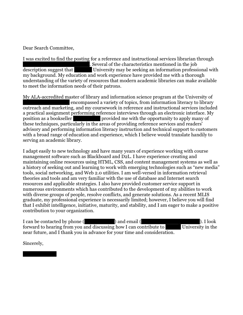 Cover letter and references examples