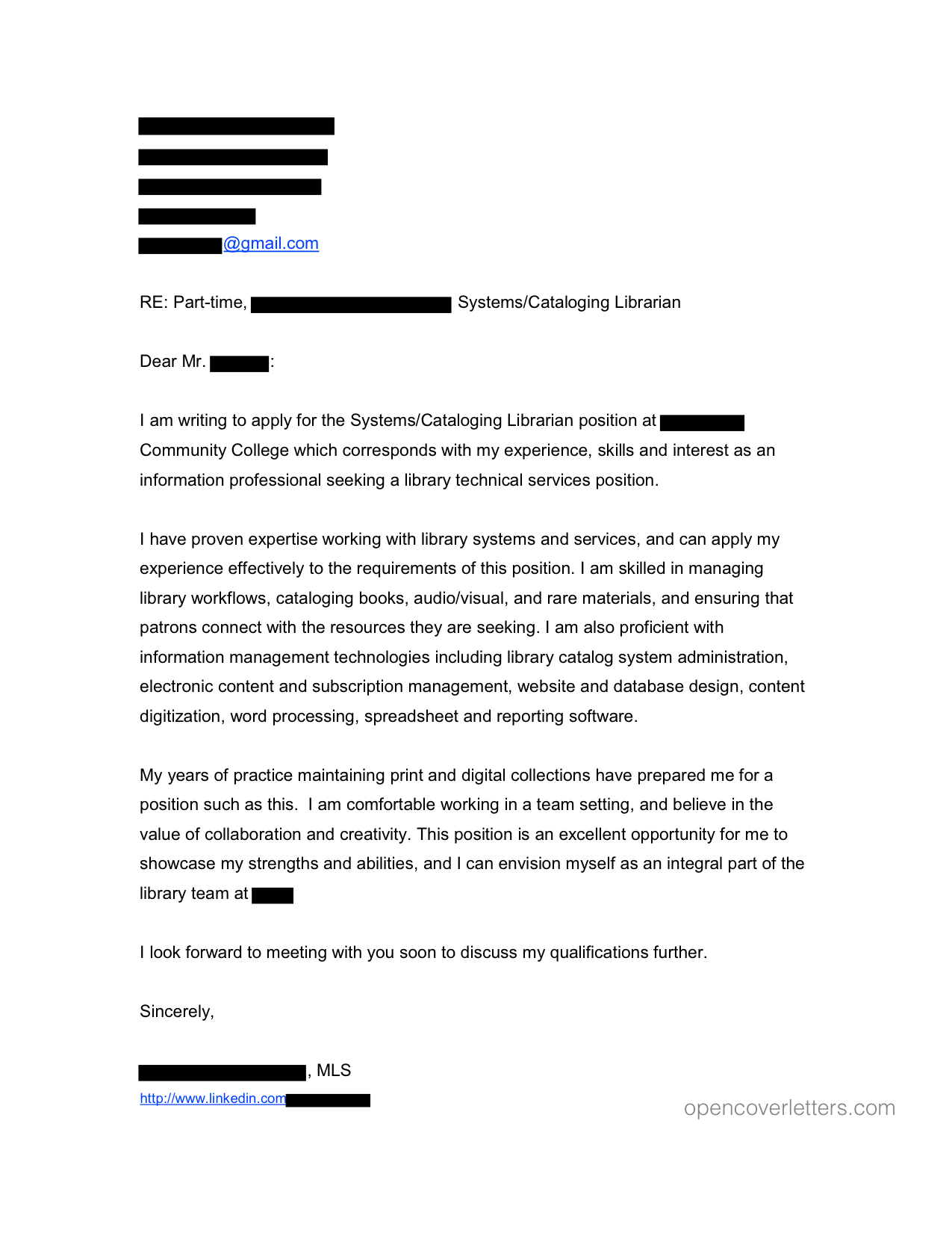 application letter for an academic position