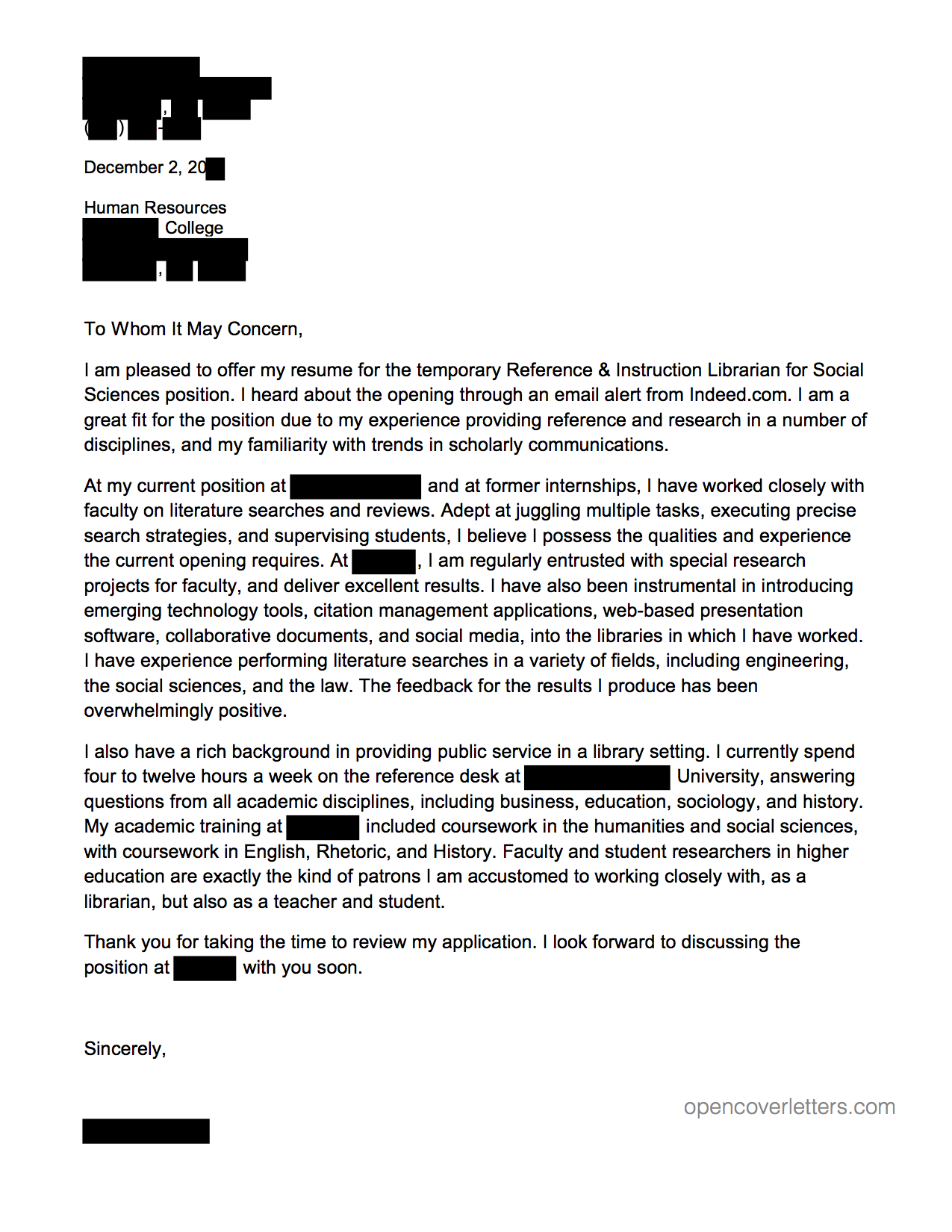 Humanities teacher cover letter