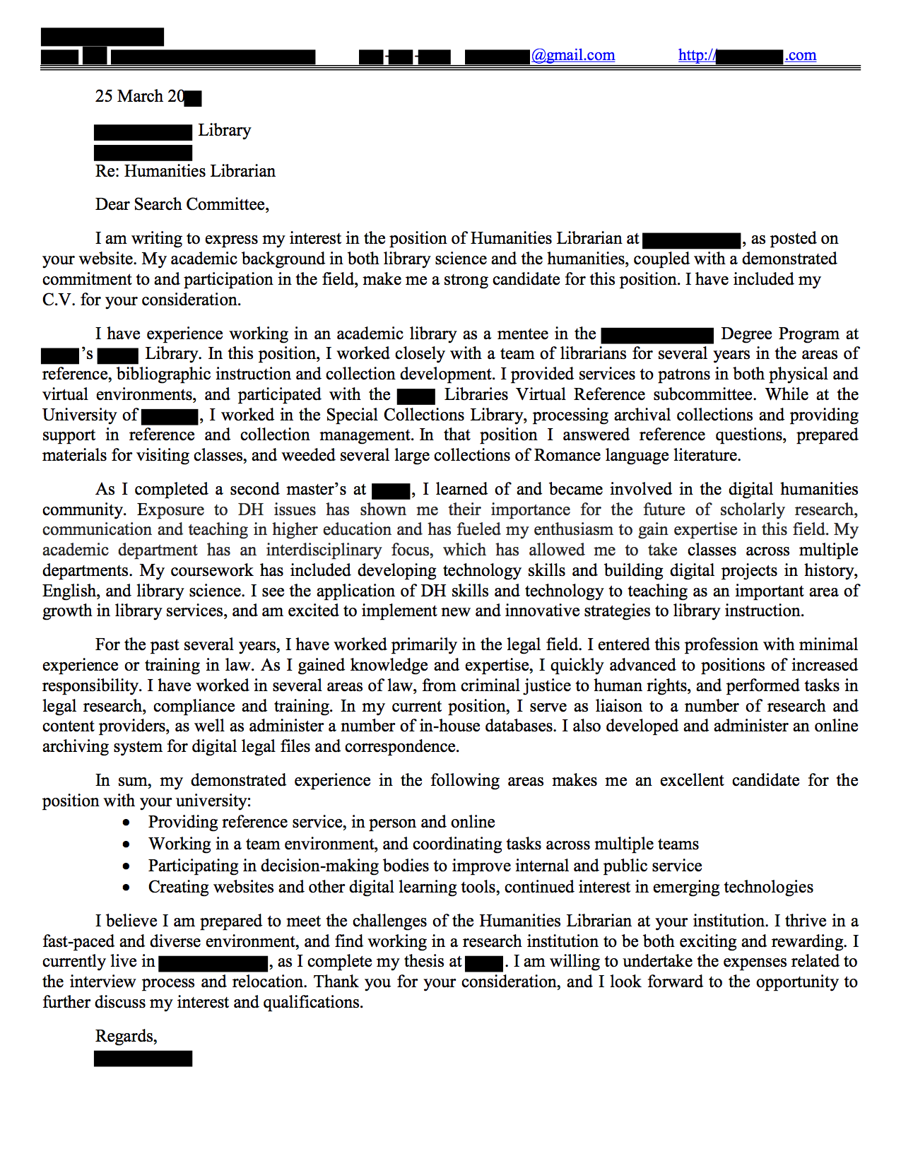 Sample cover letter for a community college teaching position